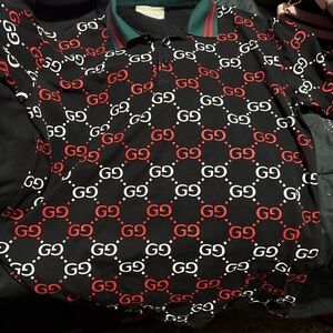 Gucci Black Polo with Red and White GG Pattern